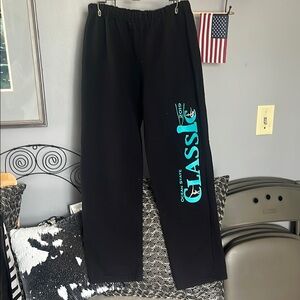Black Sweatpants with Teal Graphic